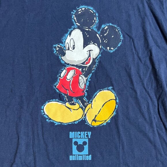 Vtg 90s Mickey Mouse Mickey Unlimited Graphic T-Shirt Navy Blue Disney Size 2XL - Picture 2 of 4